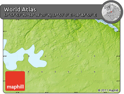Physical Map of the Area around 68° 8' 7" N, 38° 19' 30" E