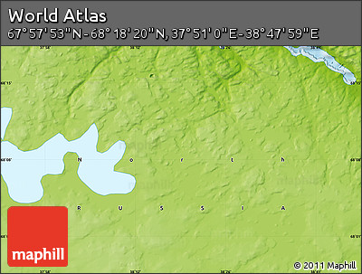 Physical Map of the Area around 68° 8' 7" N, 38° 19' 30" E