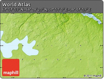 Physical Map of the Area around 68° 8' 7" N, 38° 19' 30" E