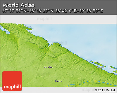 Physical 3D Map of the Area around 68° 8' 7" N, 39° 10' 29" E