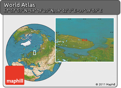 Satellite Location Map of the Area around 68° 8' 7" N, 39° 10' 29" E