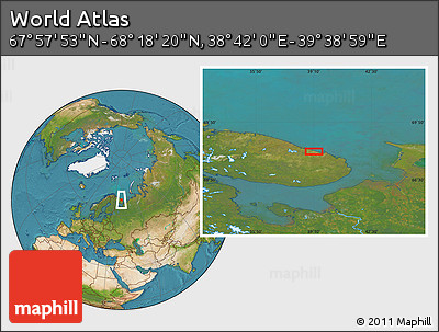 Satellite Location Map of the Area around 68° 8' 7" N, 39° 10' 29" E
