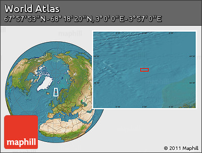 Satellite Location Map of the Area around 68° 8' 7" N, 3° 28' 30" E