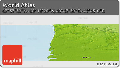 Physical Panoramic Map of the Area around 68° 8' 7" N, 44° 16' 29" E