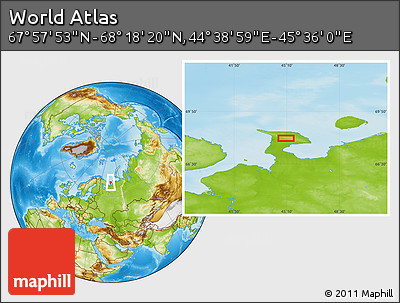 Physical Location Map of the Area around 68° 8' 7" N, 45° 7' 30" E