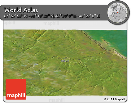 Satellite 3D Map of the Area around 68° 8' 7" N, 45° 58' 30" E