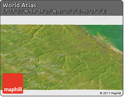 Satellite 3D Map of the Area around 68° 8' 7" N, 45° 58' 30" E