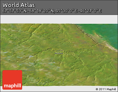 Satellite 3D Map of the Area around 68° 8' 7" N, 45° 58' 30" E