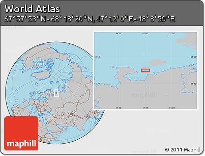 Gray Location Map of the Area around 68° 8' 7" N, 47° 40' 29" E
