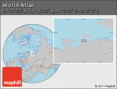 Gray Location Map of the Area around 68° 8' 7" N, 48° 31' 29" E