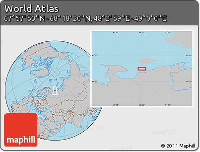 Gray Location Map of the Area around 68° 8' 7" N, 48° 31' 29" E