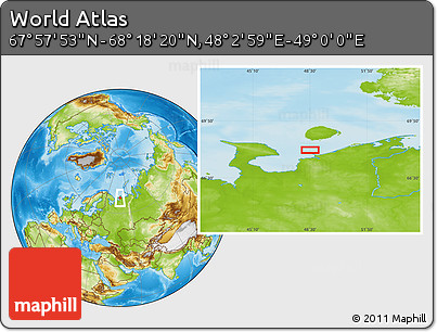 Physical Location Map of the Area around 68° 8' 7" N, 48° 31' 29" E