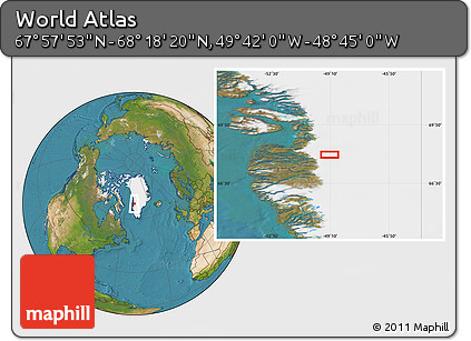 Satellite Location Map of the Area around 68° 8' 7" N, 49° 13' 30" W