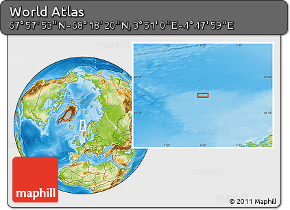 Physical Location Map of the Area around 68° 8' 7" N, 4° 19' 30" E