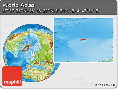 Physical Location Map of the Area around 68° 8' 7" N, 4° 19' 30" E