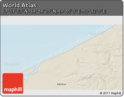 Shaded Relief 3D Map of the Area around 68° 8' 7" N, 50° 13' 30" E
