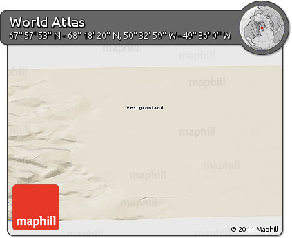 Shaded Relief 3D Map of the Area around 68° 8' 7" N, 50° 4' 30" W