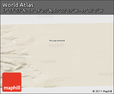 Shaded Relief 3D Map of the Area around 68° 8' 7" N, 50° 4' 30" W
