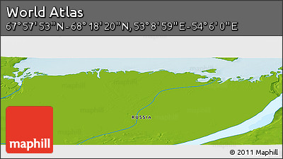 Physical Panoramic Map of the Area around 68° 8' 7" N, 53° 37' 30" E