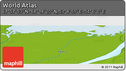 Physical Panoramic Map of the Area around 68° 8' 7" N, 53° 37' 30" E