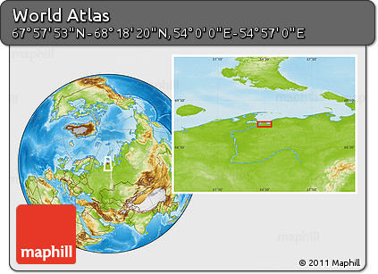 Physical Location Map of the Area around 68° 8' 7" N, 54° 28' 30" E