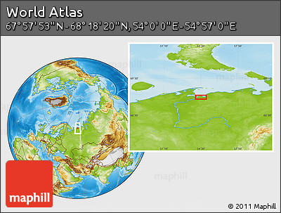 Physical Location Map of the Area around 68° 8' 7" N, 54° 28' 30" E