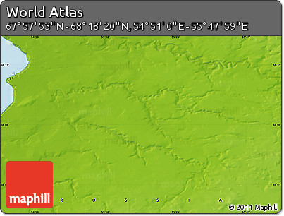 Physical Map of the Area around 68° 8' 7" N, 55° 19' 30" E