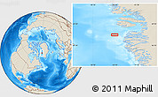 Shaded Relief Location Map of the area around 68° 8' 7" N, 55° 10' 29" W
