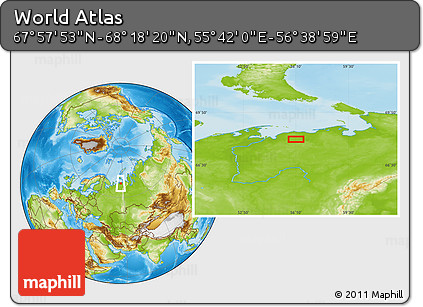 Physical Location Map of the Area around 68° 8' 7" N, 56° 10' 29" E