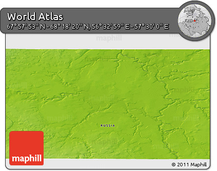 Physical 3D Map of the Area around 68° 8' 7" N, 57° 1' 29" E