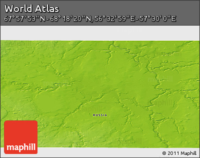 Physical 3D Map of the Area around 68° 8' 7" N, 57° 1' 29" E