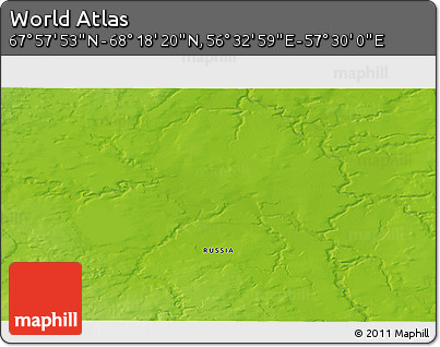 Physical 3D Map of the Area around 68° 8' 7" N, 57° 1' 29" E