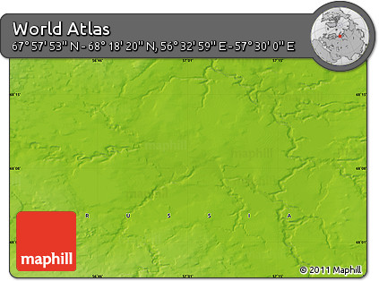 Physical Map of the Area around 68° 8' 7" N, 57° 1' 29" E