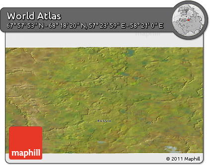 Satellite 3D Map of the Area around 68° 8' 7" N, 57° 52' 30" E