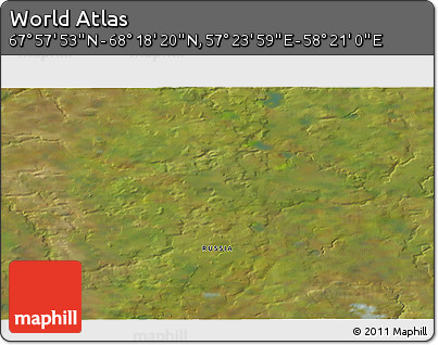 Satellite 3D Map of the Area around 68° 8' 7" N, 57° 52' 30" E