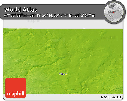 Physical 3D Map of the Area around 68° 8' 7" N, 59° 34' 30" E