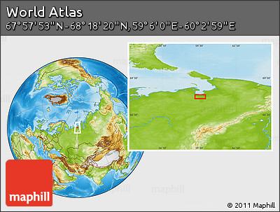 Physical Location Map of the Area around 68° 8' 7" N, 59° 34' 30" E
