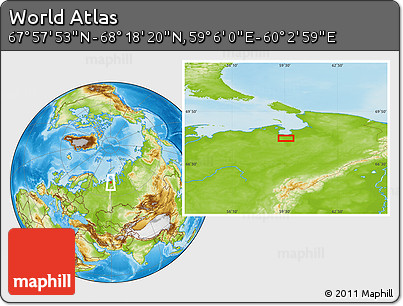 Physical Location Map of the Area around 68° 8' 7" N, 59° 34' 30" E