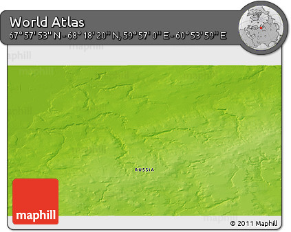 Physical 3D Map of the Area around 68° 8' 7" N, 60° 25' 29" E