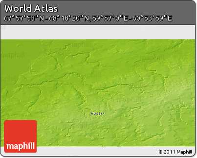 Physical 3D Map of the Area around 68° 8' 7" N, 60° 25' 29" E