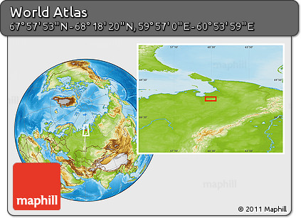 Physical Location Map of the Area around 68° 8' 7" N, 60° 25' 29" E