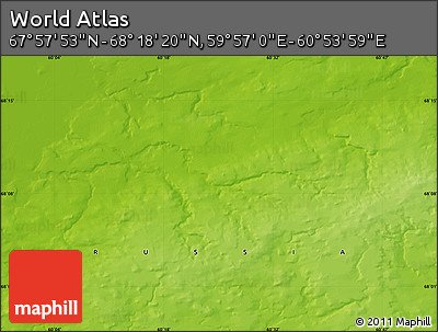 Physical Map of the Area around 68° 8' 7" N, 60° 25' 29" E