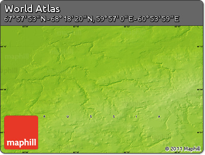 Physical Map of the Area around 68° 8' 7" N, 60° 25' 29" E