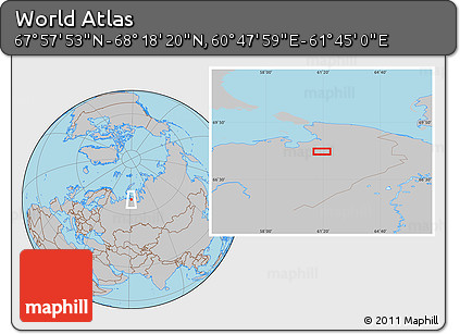 Gray Location Map of the Area around 68° 8' 7" N, 61° 16' 29" E