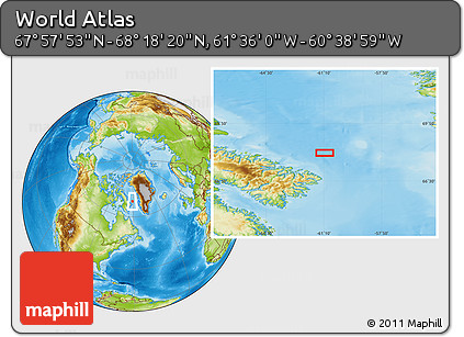 Physical Location Map of the Area around 68° 8' 7" N, 61° 7' 30" W