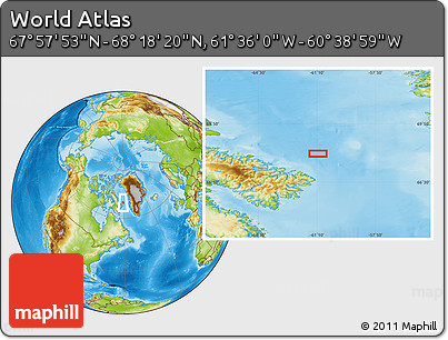 Physical Location Map of the Area around 68° 8' 7" N, 61° 7' 30" W