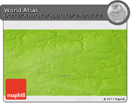 Physical 3D Map of the Area around 68° 8' 7" N, 62° 7' 30" E