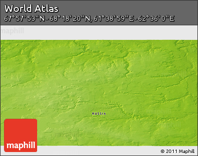 Physical 3D Map of the Area around 68° 8' 7" N, 62° 7' 30" E