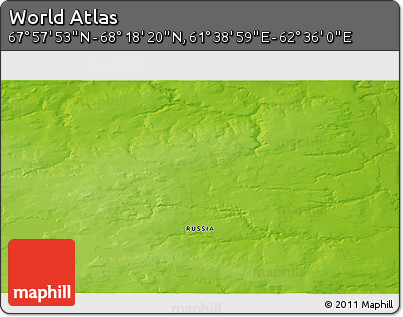 Physical 3D Map of the Area around 68° 8' 7" N, 62° 7' 30" E