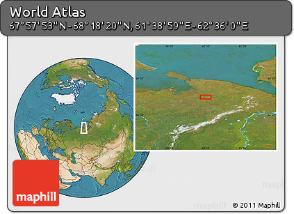 Satellite Location Map of the Area around 68° 8' 7" N, 62° 7' 30" E